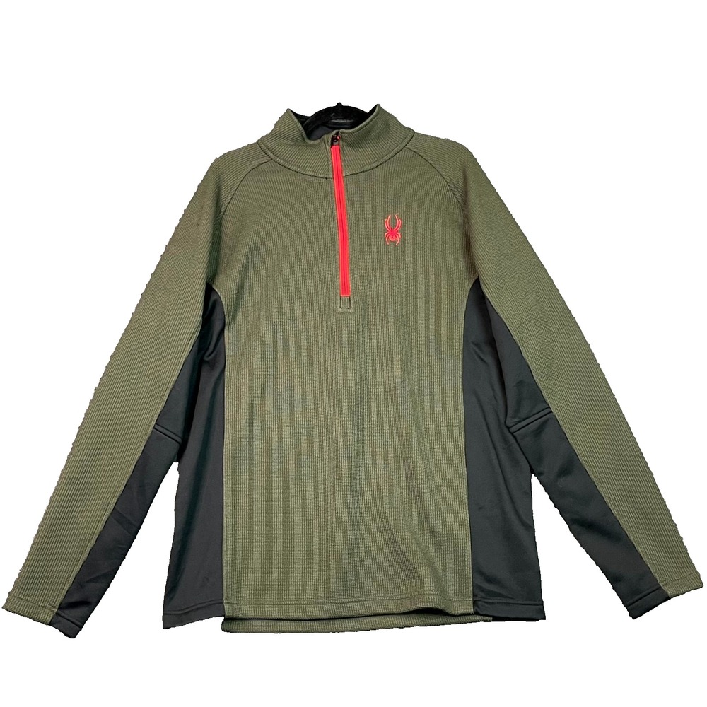 Spyder Quarter Zip Sweater Mens XL Green Black Fleece Lined Pullover Ski Snow